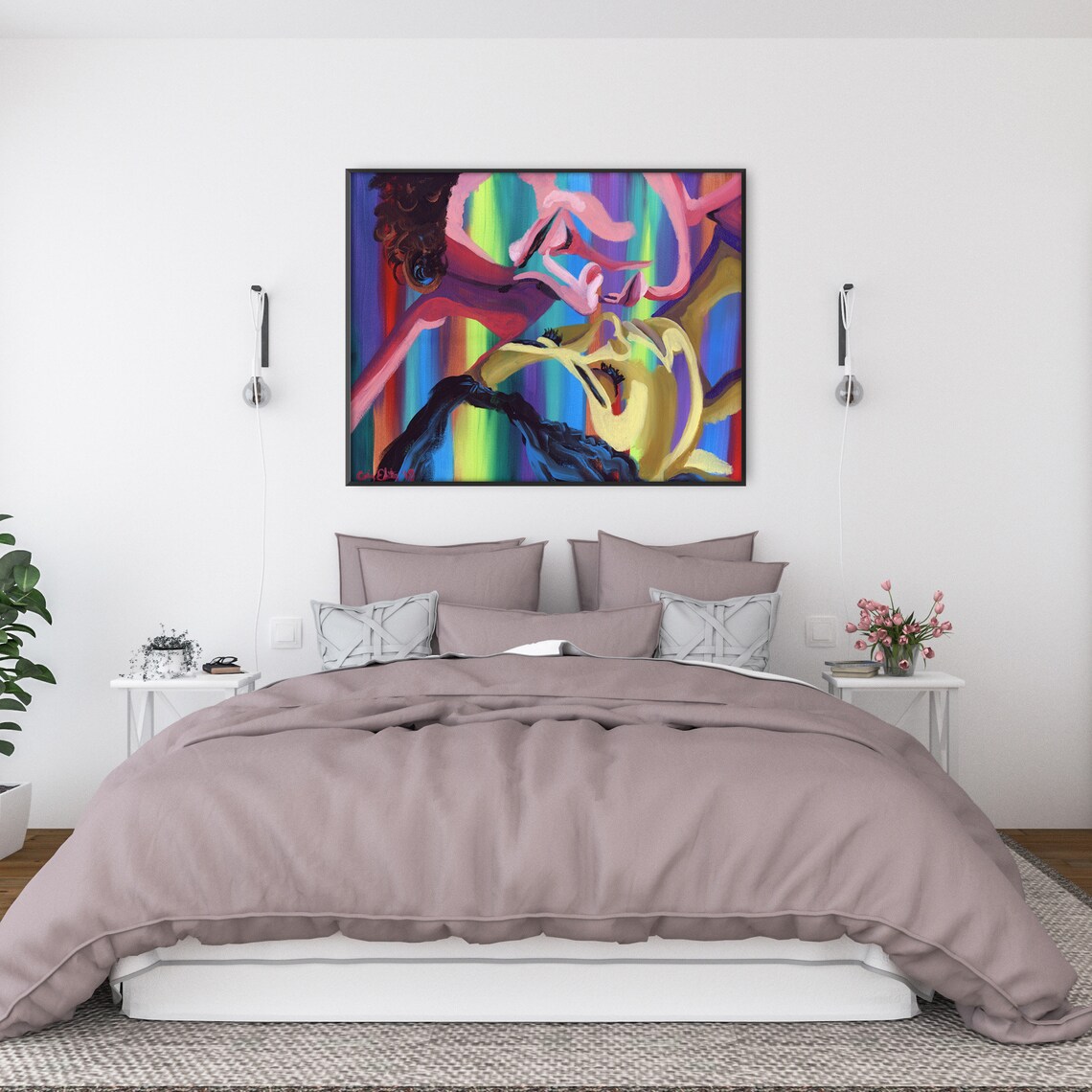 Colorful Couple Love Bedroom Art Print, Romantic Art Print, Love Art