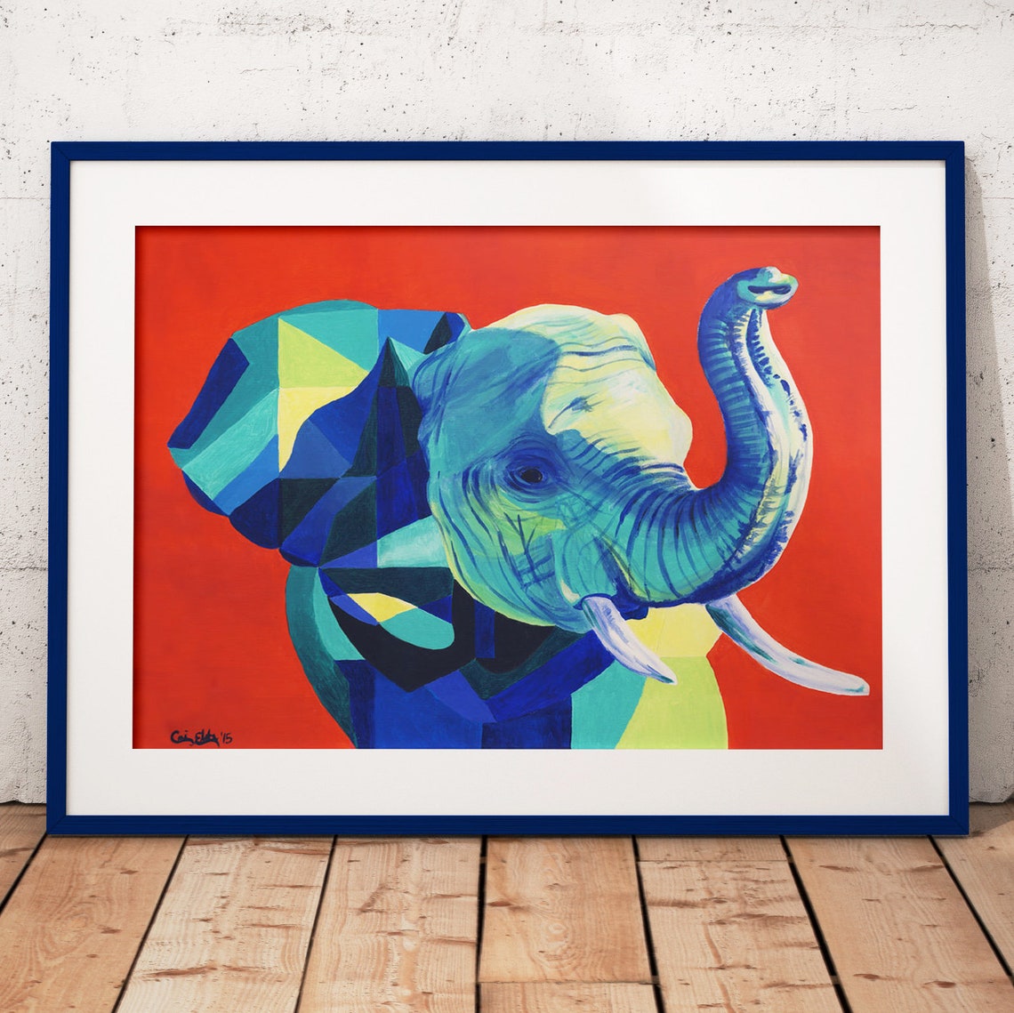 Geometric Elephant Art Print, Elephant Wall Art, Cubist Elephant Wall