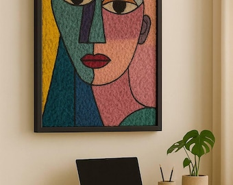 Handmade Reindeer Moss Wall Art - Framed Modern Abstract Face