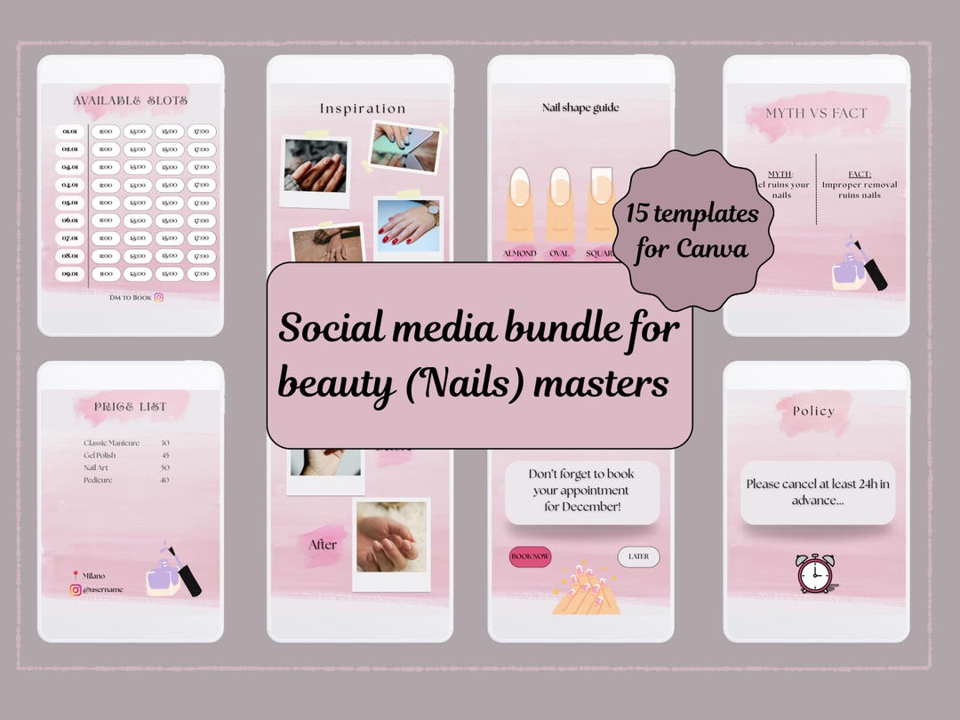 Canva Social Media Templates for Beauty and Nail Masters in Pink ...