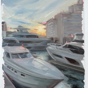 Original Oil painting | Boat Landscape painting | Sunset Art | 30x40cm | Art on Canvas | Wall Art | Home Decoration Artwork | Seascape