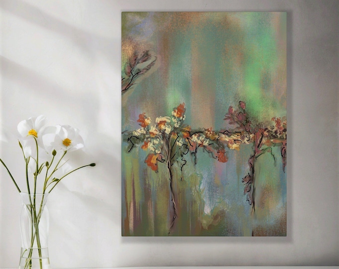 Abstract Floral Vine Matte Vertical Poster | Botanical Wall Art, Green Teal Rust