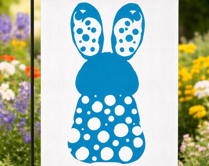 Garden bunny modern Blue Polka Dot Flag | House Banner, Spring Easter Yard Decor