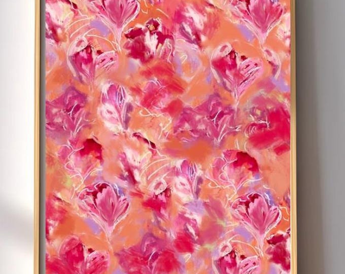 Abstract Pink Floral Pattern Canvas Painting Stretched 0.75" Wall Art Boho Decor Feminine Living Room Bedroom Gift