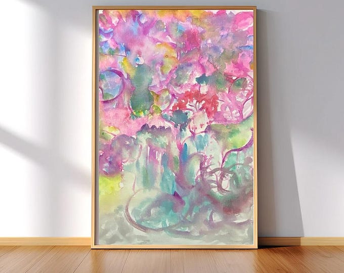 Pink Teal Watercolor Abstract Matte Vertical Posters | Floral-Inspired Art Print