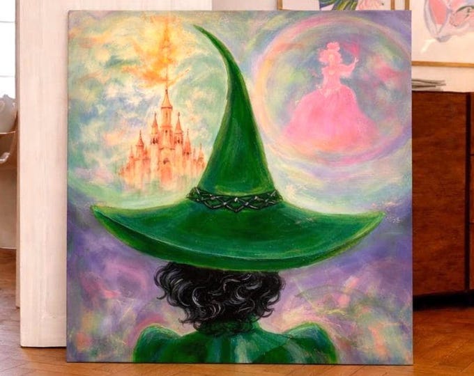 Wicked canvas art,  Elphaba and Glinda Oz painting. Theater lovers gift, green witch art