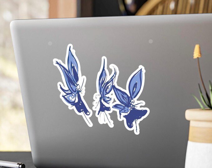 Blue whimsy fairies dancing Kiss-Cut Vinyl stickers