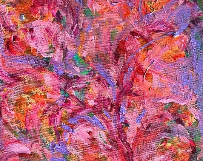 Abstract Floral Canvas Art | Pink Red Purple Boho Garden Painting