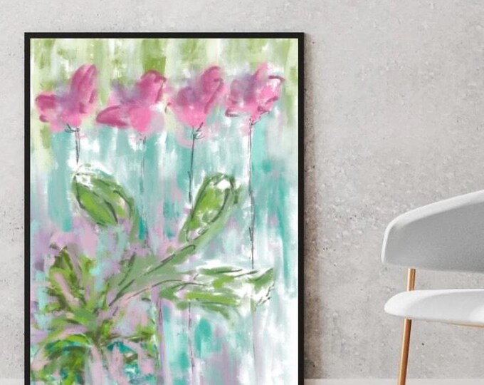 Pink Floral Watercolor Matte Vertical Poster | Abstract Botanical Art
