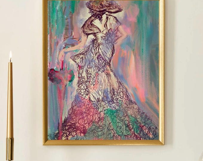 Kentucky derby fashion vintage lady. Whimsical feminine art poster