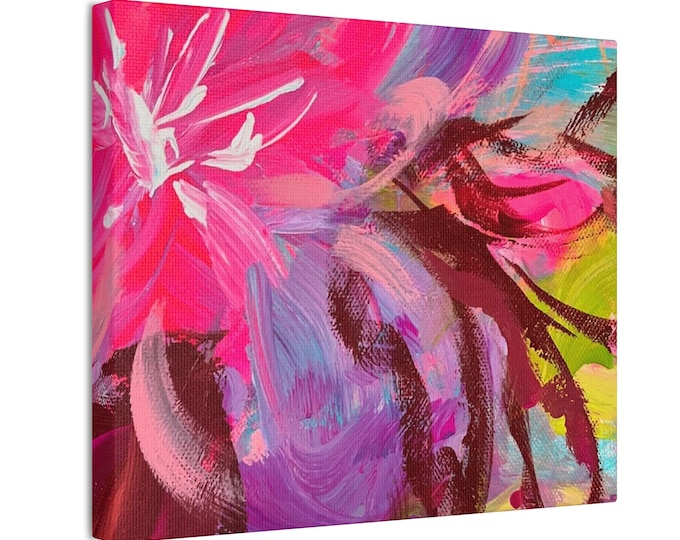 Bold and bright  Floral Brushstroke Canvas painting, hand painted wall art.
