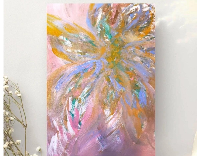 Abstract Pastel Floral Canvas painting – Soft Boho Wall Decor, Living Room Botanical art