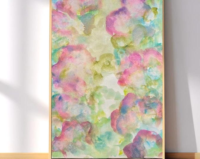 Abstract Watercolor Floral Canvas painting: Blue Pink Botanical Wall Decor Modern Home Office Nursery Bedroom Spring Art