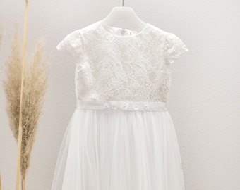 Communion dress "Paulinchen", short communion dress with lace and tulle skirt, short communion dress, color ivory or white