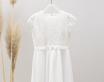 Communion dress "Annabell", communion dress with lace and chiffon skirt, simple communion dress, color ivory or white
