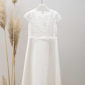 Communion dress "Summer", communion dress with delicate lace and satin skirt, communion dress with sleeves, color ivory or white