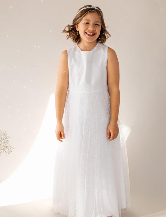 Communion Dress "arabella", Communion Dress With Glitter Lace and Glitter Tulle Skirt, Princess Communion Dress, Color Ivory or White - Etsy Denmark Communion Dress "arabella", Communion Dress With Glitter Lace and Glitter Tulle Skirt, Princess Communion Dress, Color Ivory or White - Etsy Denmark