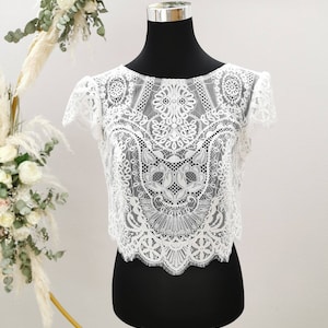 Lace top model "Leandra", modern bridal top in lace with short sleeves, bridal top, mix & match top wedding, color ivory