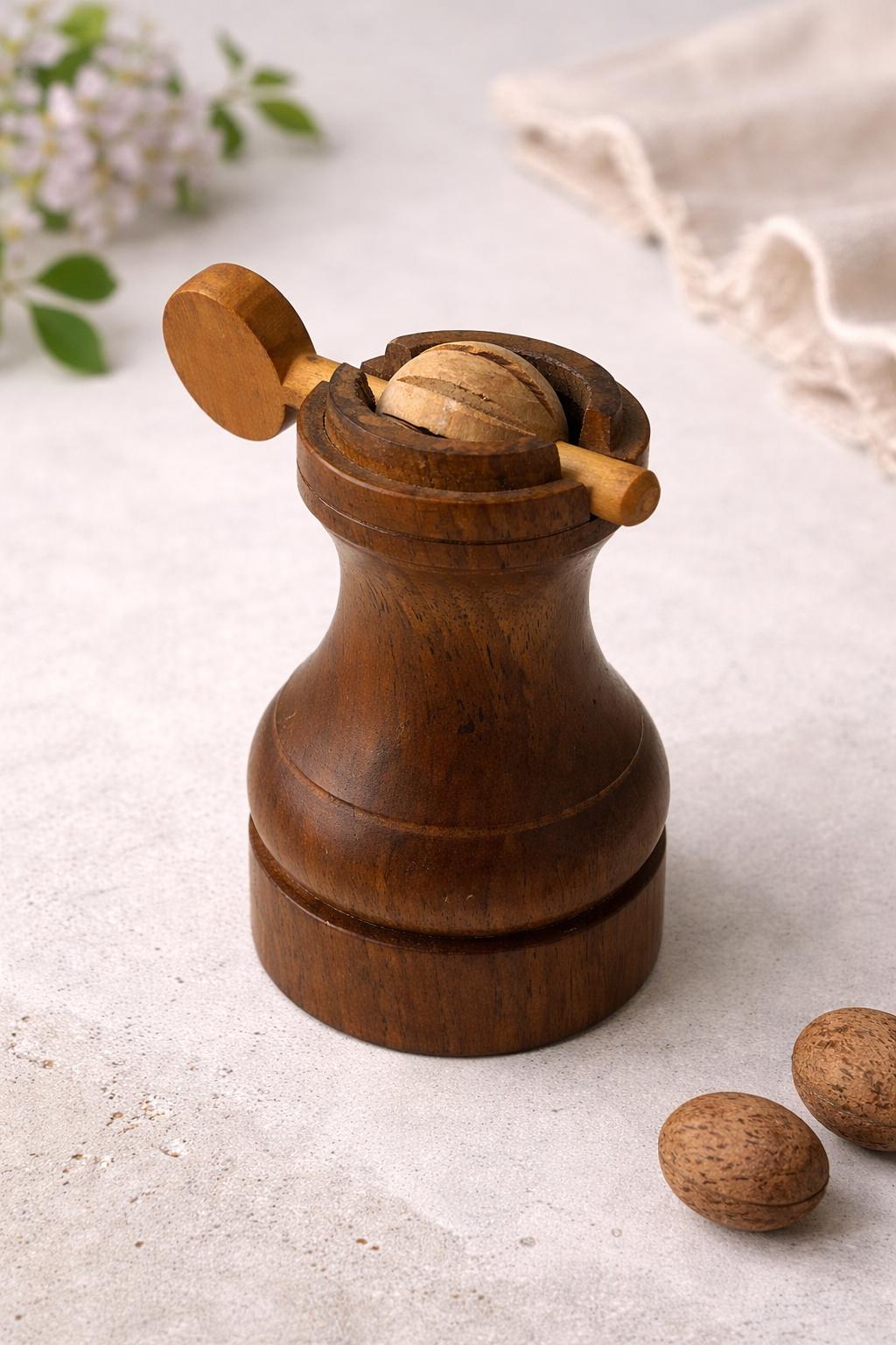 Vintage Teak Nutmeg Grinder: Danish Modern Spice Mill, Mid Century