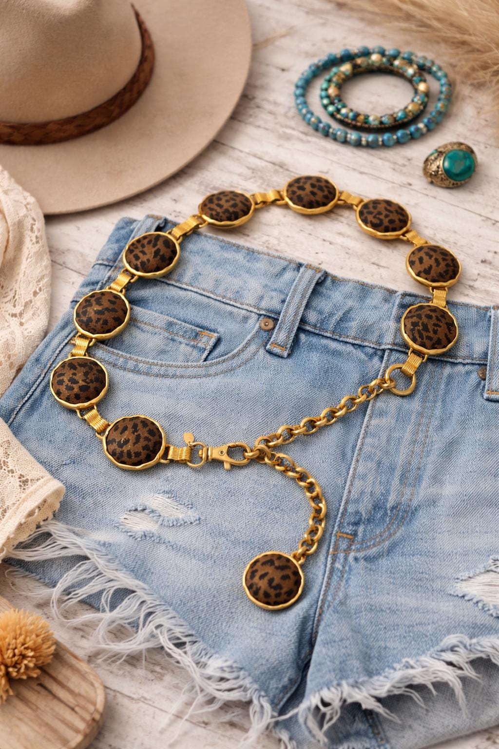 Vintage Express Leopard Print Chain Belt – Gold Tone  display picture 3