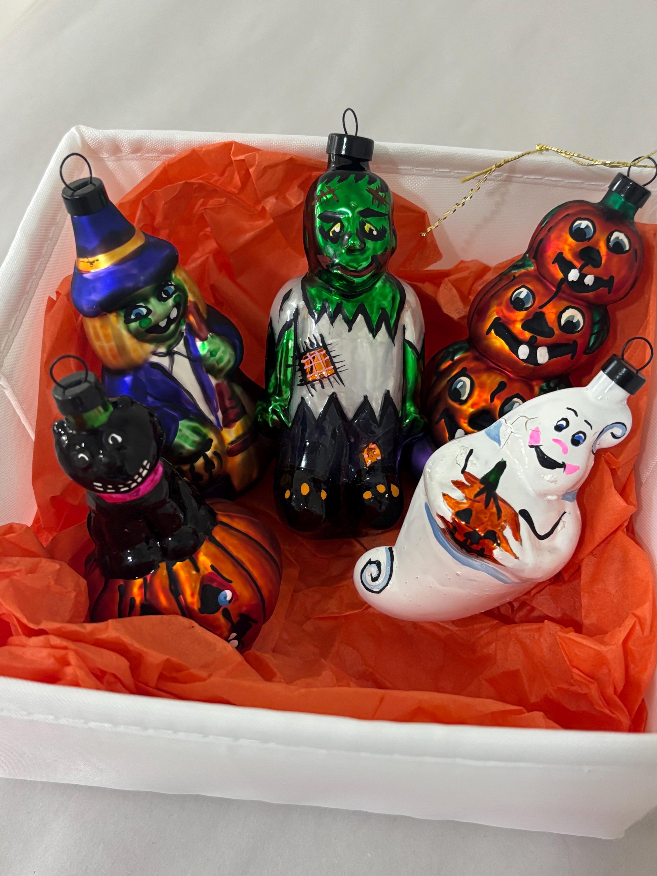 ヴィンテージ 吹きガラス ハロウィン オーナメント 5個 カボチャ 猫