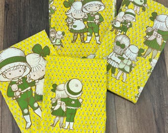 Vintage 1973 Holly Hobbie Twin Sheet Set Flat Fitted Sheet 2 Pillowcases Utica Wolfpit Enterprises Yellow Retro Bedding