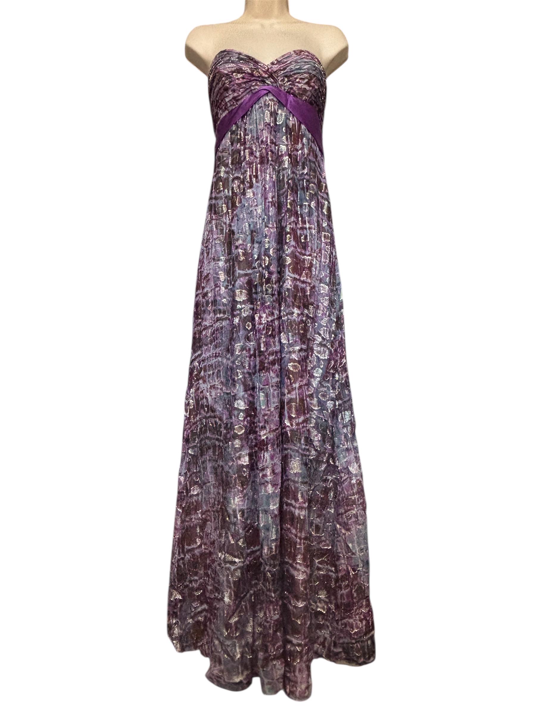 BCBG Maxazria Strapless Maxi Dress • Purple Iridescent Chiffon