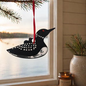 Wayne Village Pottery Loon Ornament – Handmade Maine Ceramic Bird, Signed Folk Art Decor