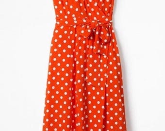 orange polka dot wrap dress Rixo Dresses | Polka Dot Puff Sleeve Ruffle Wrap Dress Cream & Red Nwt | Color: Cream/Red | Size: L