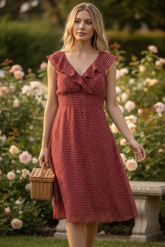 red chiffon midi dress Rihoas Jacquard Chiffon Sleeveless Wide Strap Midi Dress, Red / L