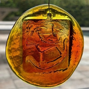Vintage Pressed Amberina Glass Suncatcher/Ornament Toy Soldier Rocking Horse, Nursery, Shower Gift
