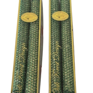 NEW Oak Forest Design Gold Glitter Green 10” Handmade Beeswax Candles Set Of 4
