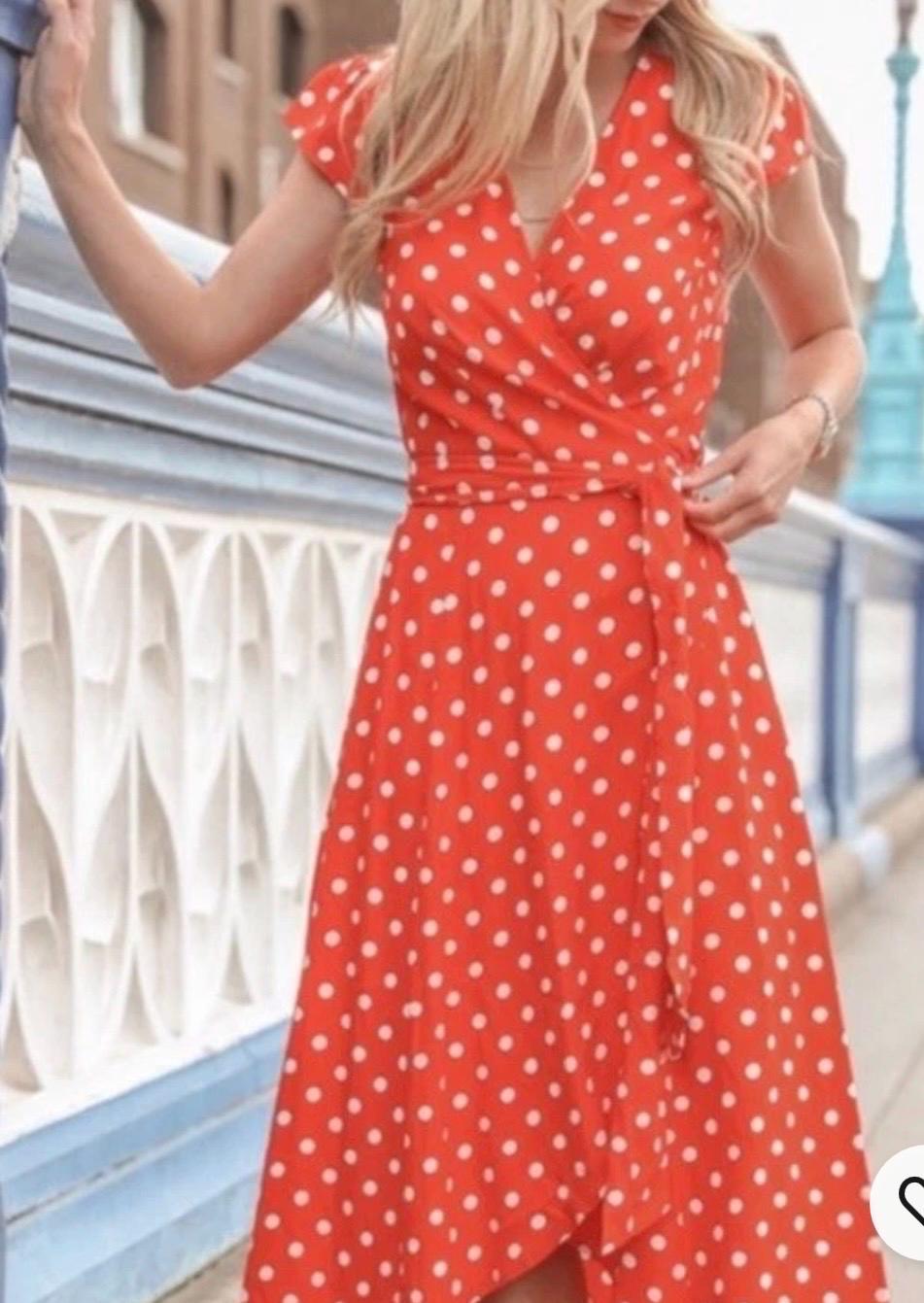 boden orange polka dot dress Amber Pleat Jersey Midi Dress - Burnt Orange, Painted Dot