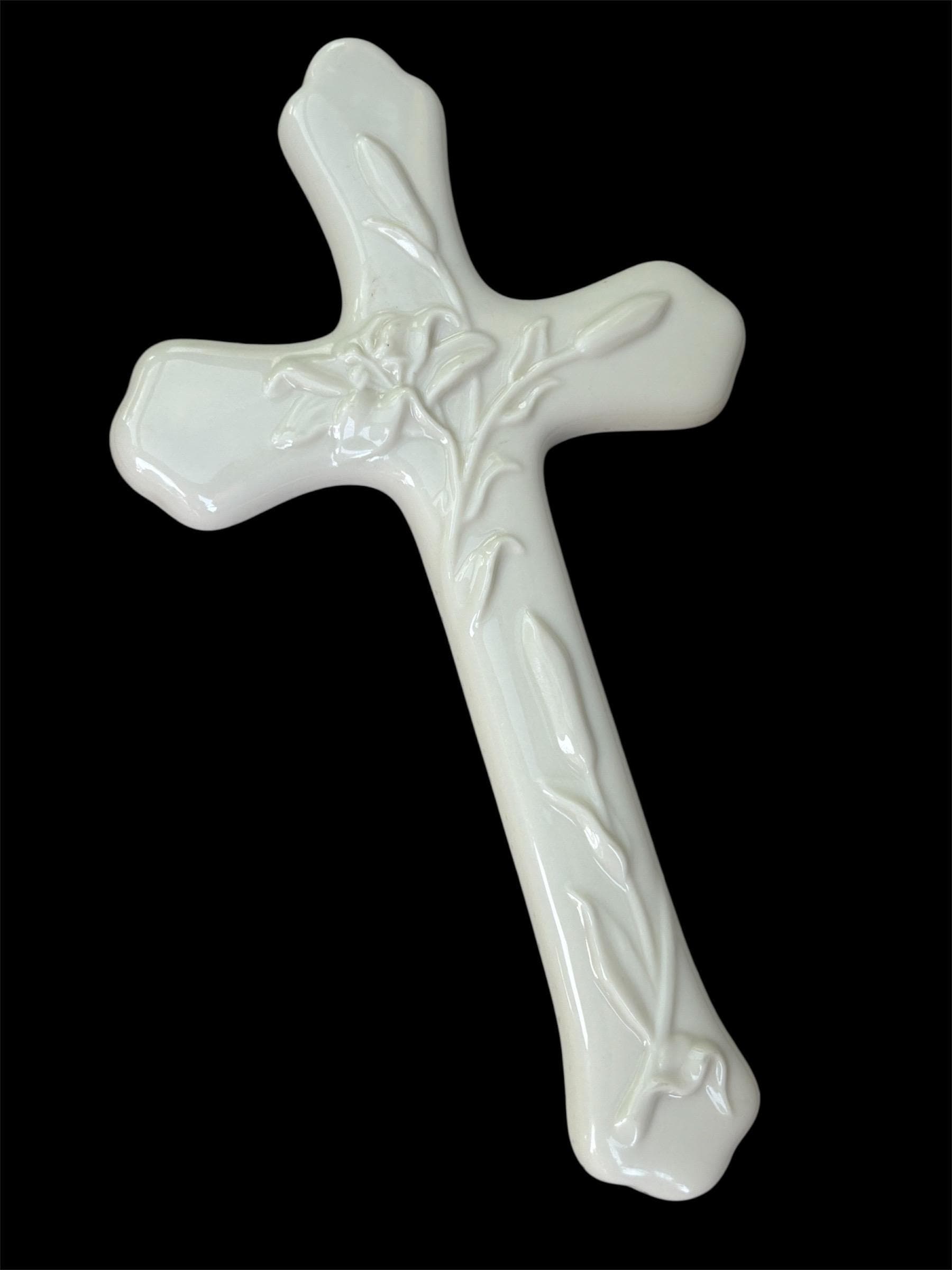 Vtg 90's Lenox Porcelain Hanging Cross Crucifix, Lily Flower
