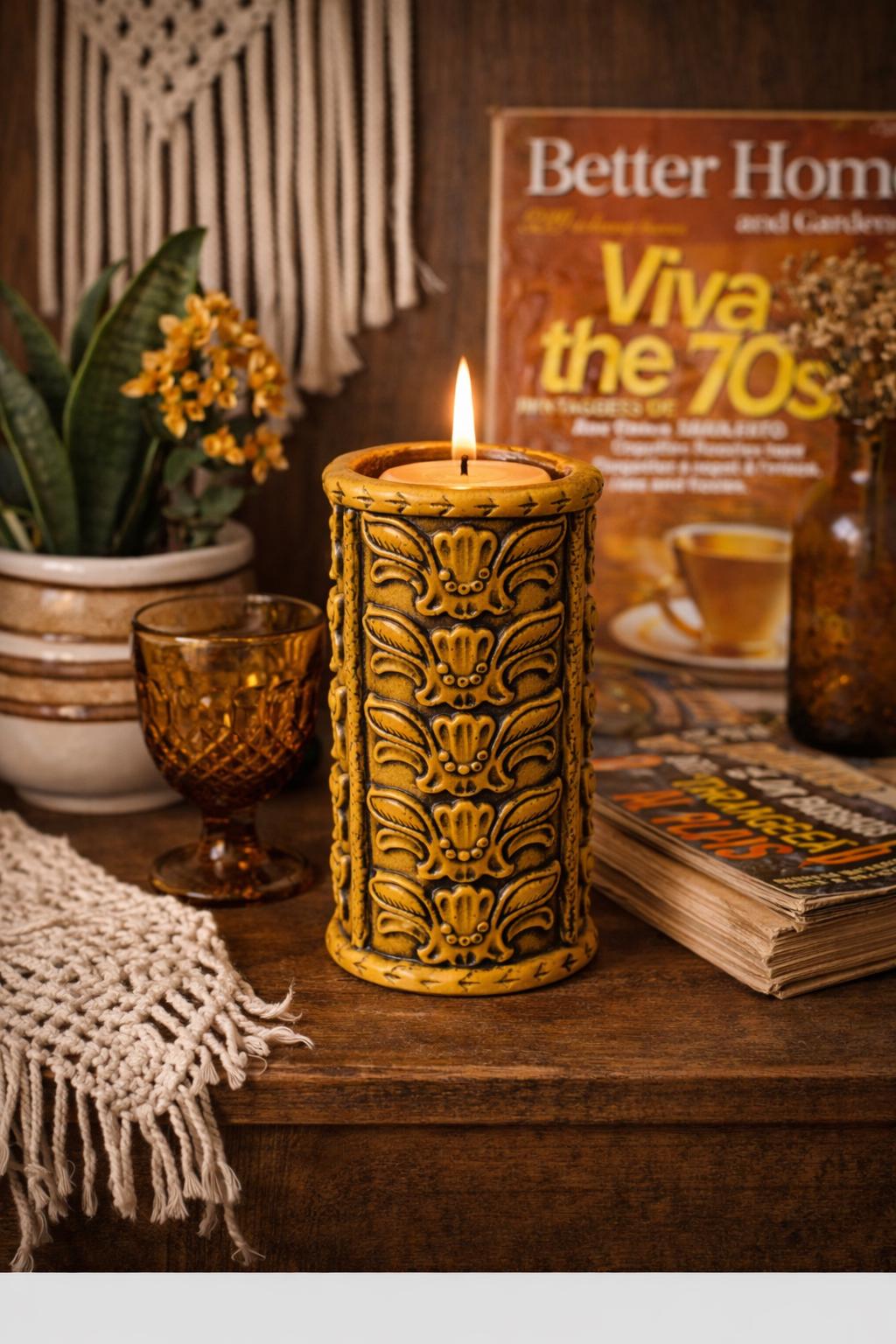 Vintage Hand Carved Floral Candle – MCM German Decor