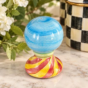 MacKenzie-Childs Vintage 2.5” T Ceramic Cabinet Knob Red Yellow Blue Swirl Hand Painted Drawer Pull Colorful Cottage Decor