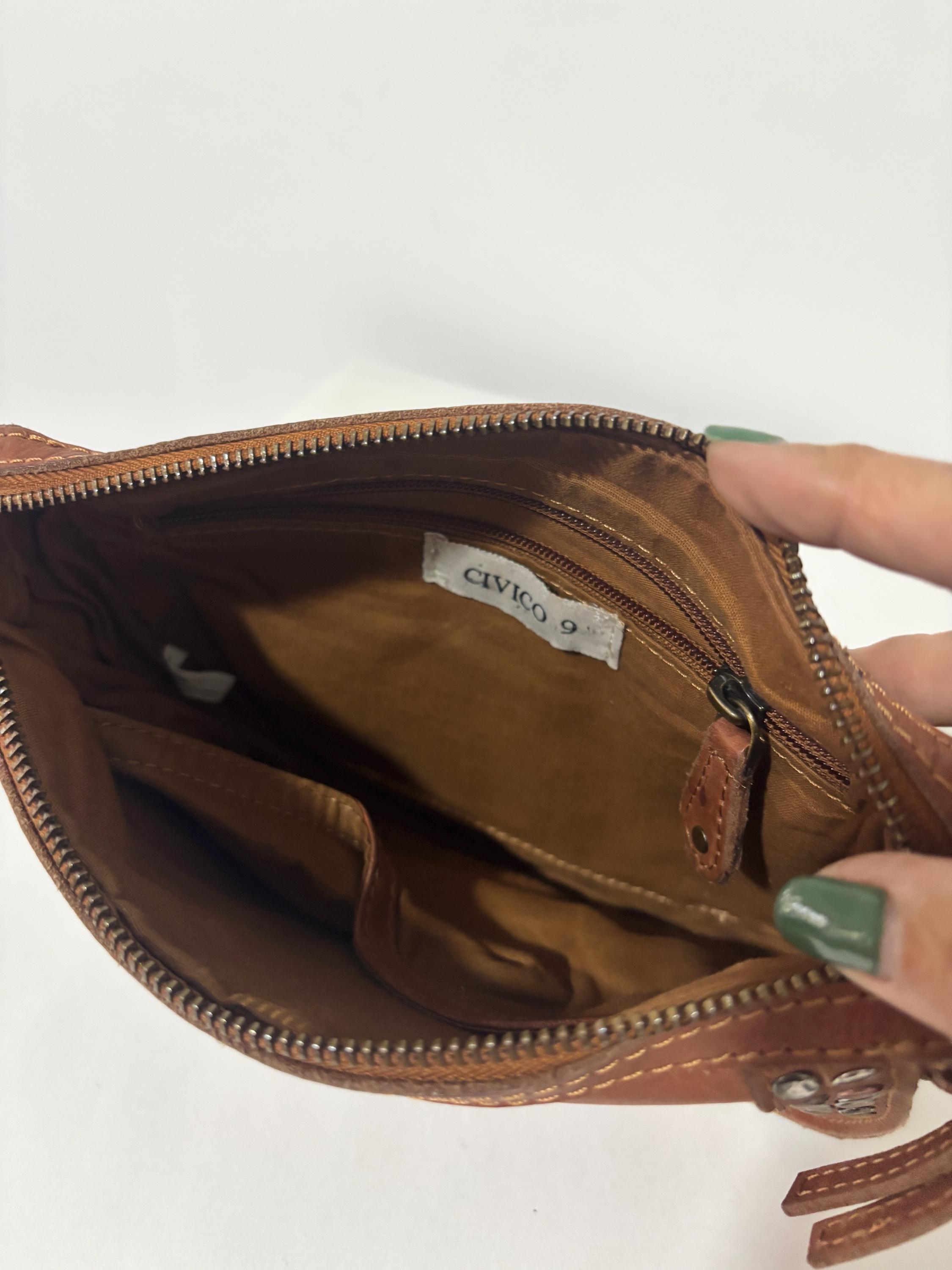 Civico 9 brown distressed leather studded mini backpack boho Civico 9 Leather Studded Crossbody Bag Brown Italian Leather  main image 4