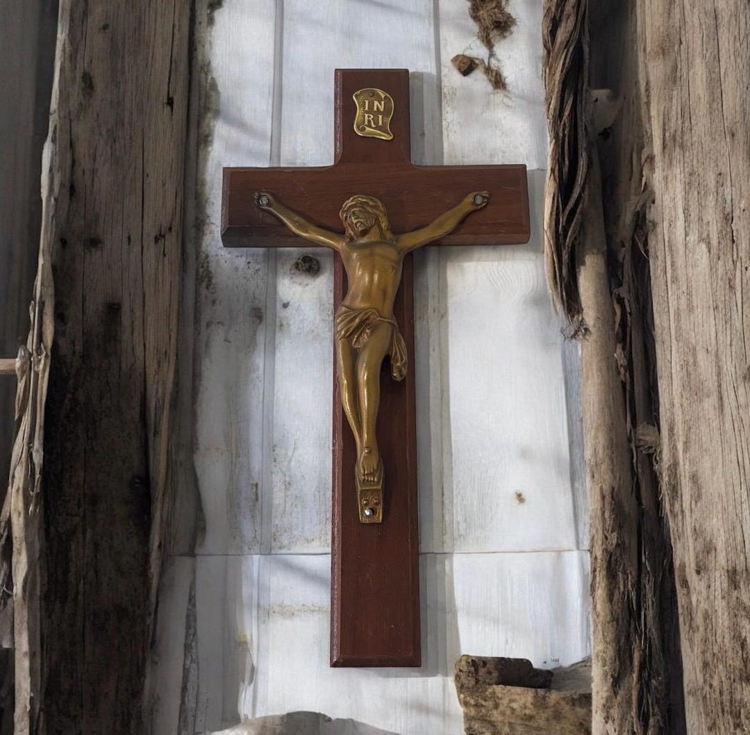 Vintage Wooden Crucifix Wall Cross With INRI Plaque, Detailed Metal ...