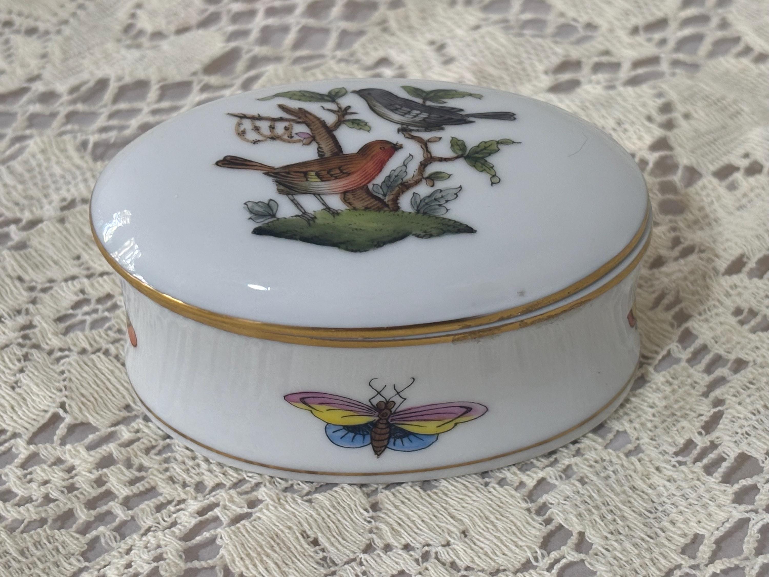 Herend Hungary Vtg Rothschild Bird Insect Handpainted Oval
