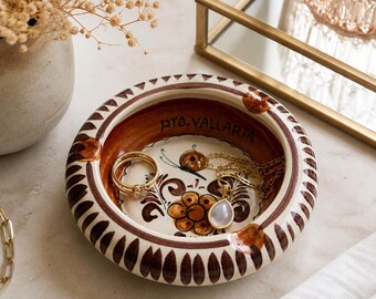 Plato decorativo de cerámica mexicana vintage pintado a mano estilo Tonala, plato para anillos estilo boho floral de 5 pulgadas.