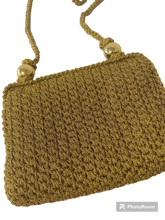 Vtg RODO Italy Woven Crochet Gold Metallic Purse … - image 1