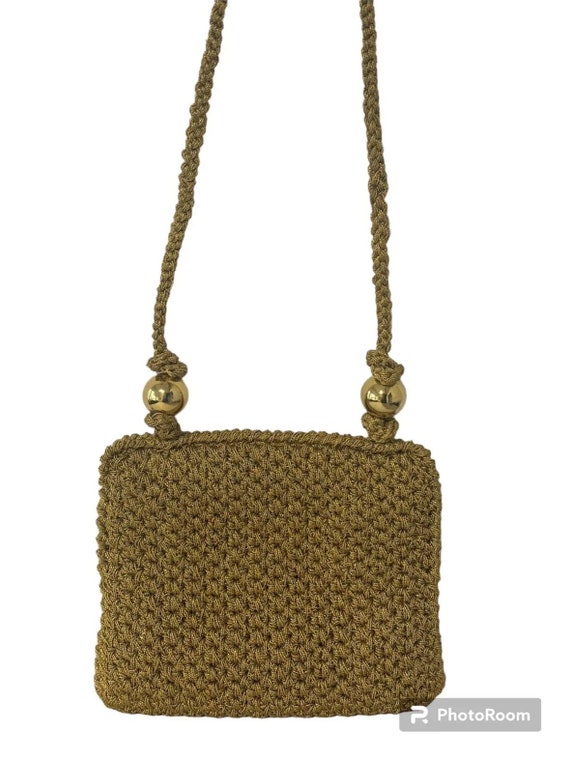 Vtg RODO Italy Woven Crochet Gold Metallic Purse … - image 3