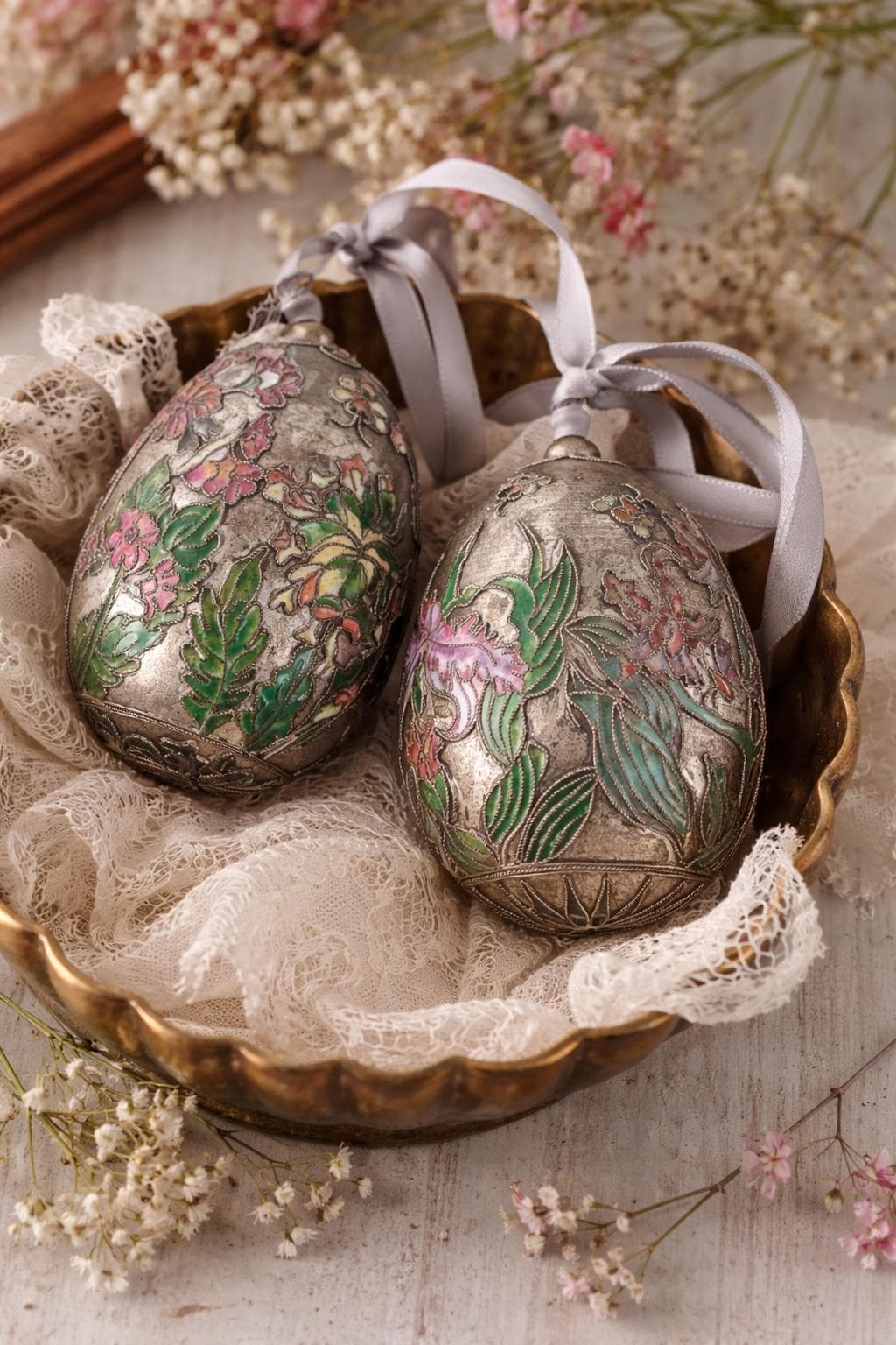 NYCO International Cloisonné Egg Ornaments Set of 2 Victorian