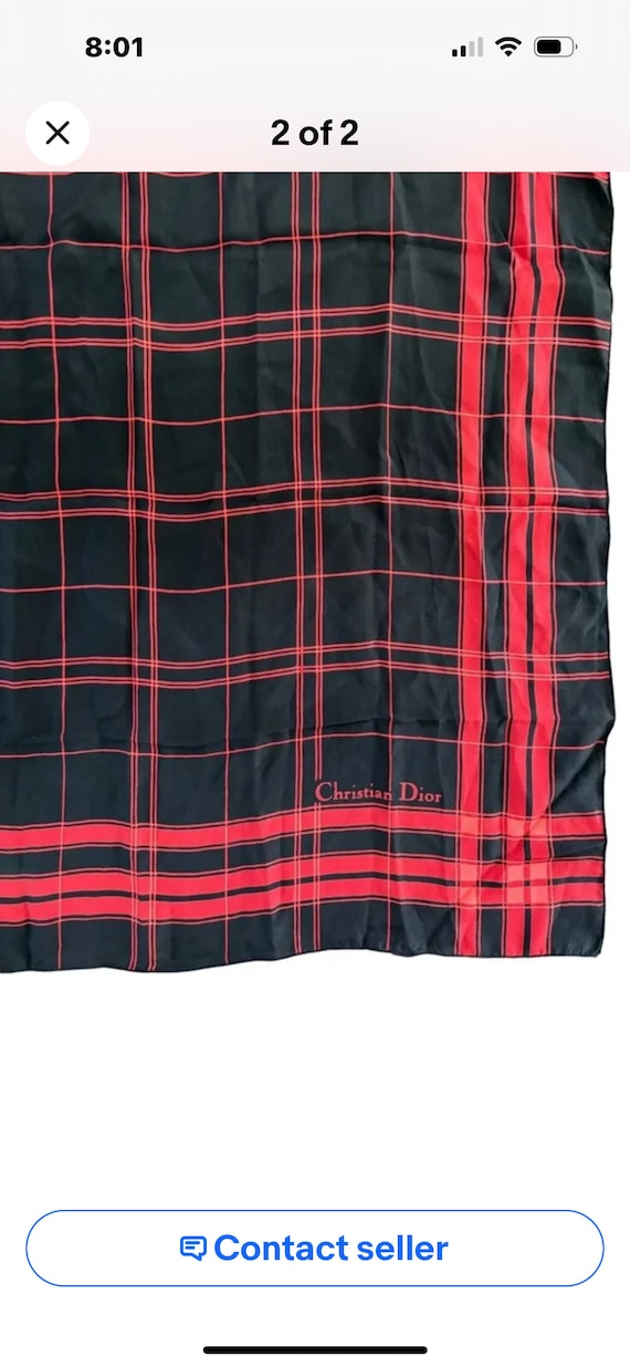 Christian Dior Silk Scarf 26” Square Black/ Red T… - image 2