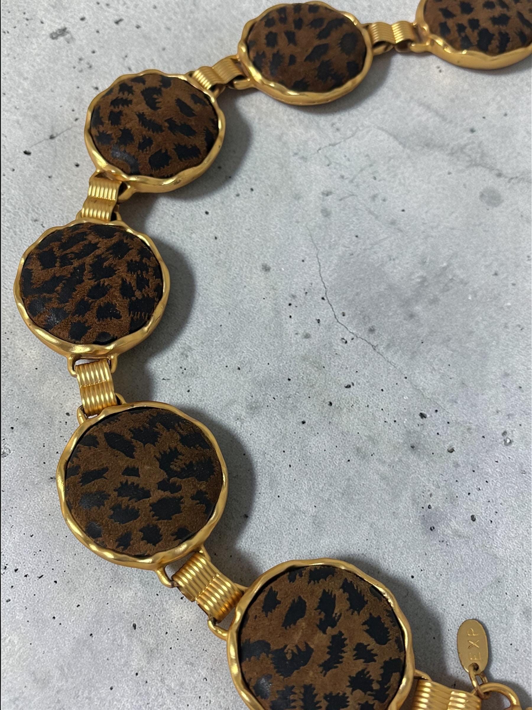 Vintage Express Gold and Brown Leopard Belt VINTAGE Express Belt Women Leopard Tan Brown Leather 1  main image 3
