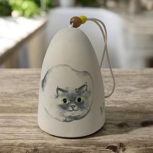 Vintage Hand Painted Cat Ceramic Wind Chime Bell – Studio Pottery Hanging Cat Decor