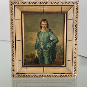 Vtg Blue Boy Thomas Gainsborough Art Print in Original Mosaic Frame Germany