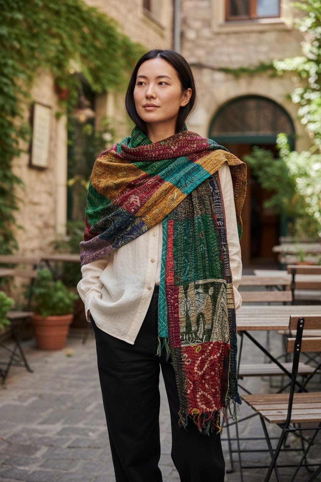 Indian Bohemian Elephant Pattern Print Scarf – Thick Knitted