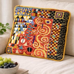 Vintage Needlepoint Patchwork Pillow Cover 13x13 Boho Geometric Velvet Back Colorful Handmade Cushion Retro Decor