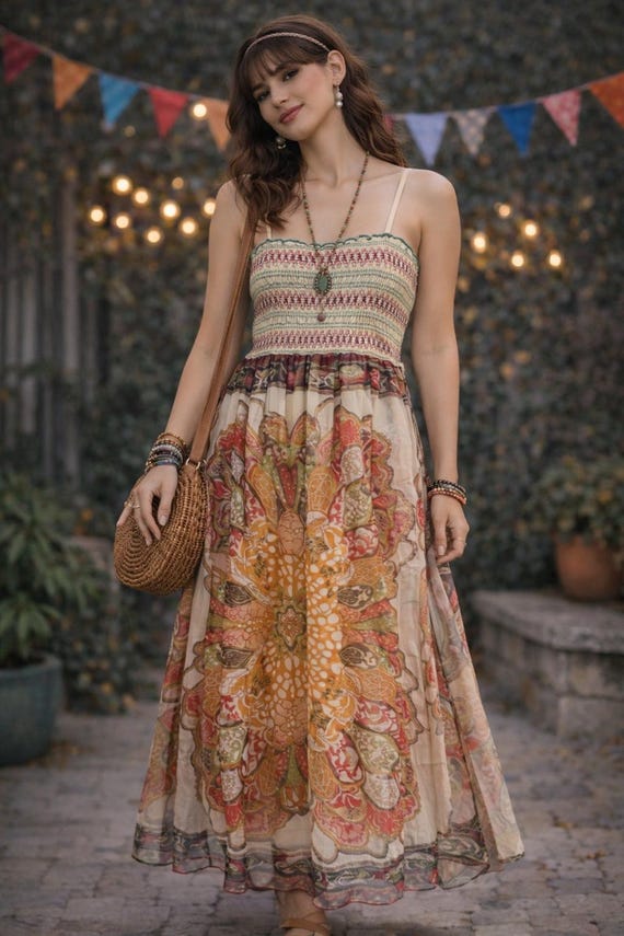vintage bohemian maxi dress Boho Your Ultimate Destination for pink bridal gown Color:Copper/Blue Fringe outdoor weddings